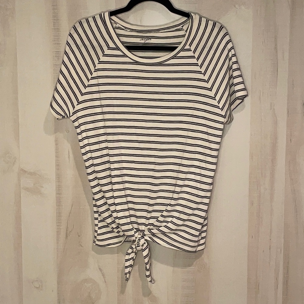 Alya Black and White Stripe Tie Knot front Shirt